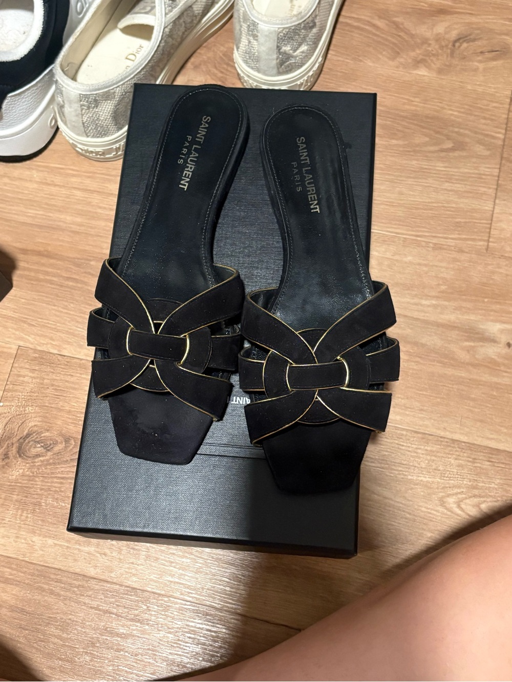 Saint Laurent Black Suede tribute sandals